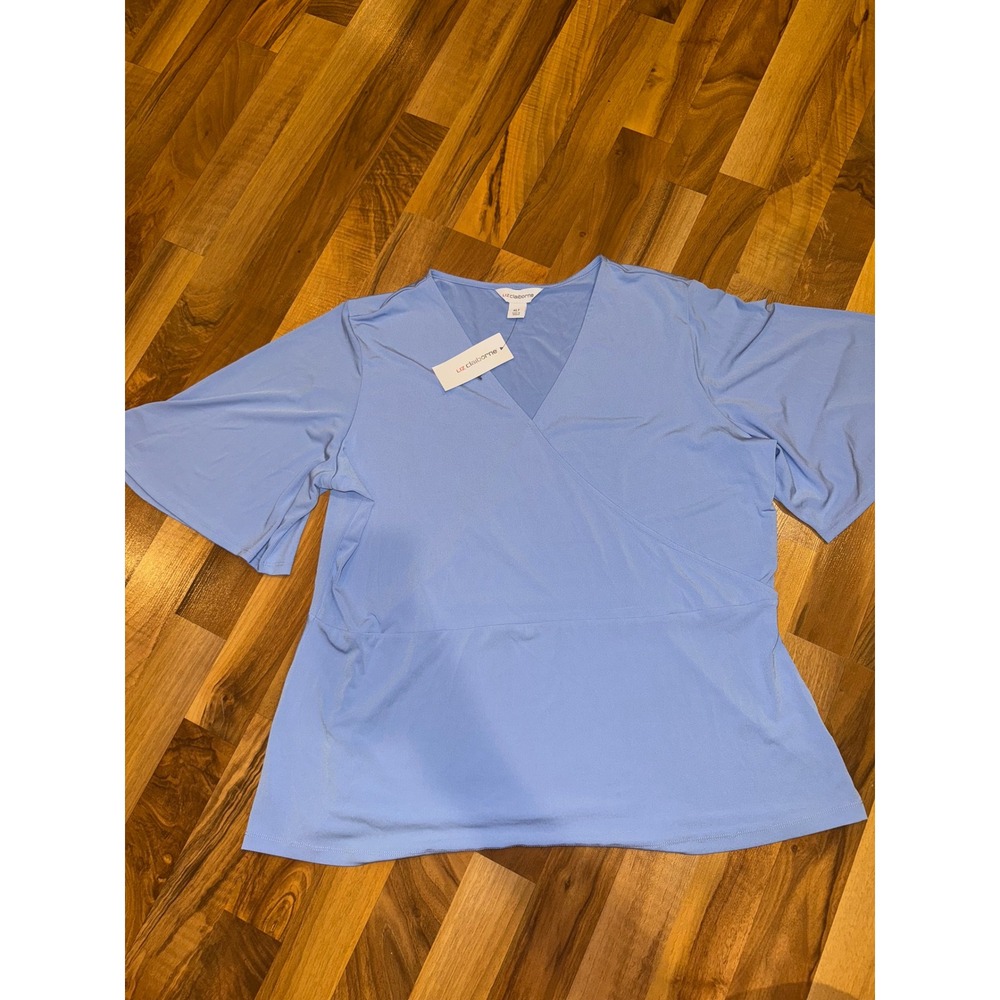 Liz‎ Claiborne Wrap Top Blouse Flared Sleeve Career Casual Hydrangea XLT NWT